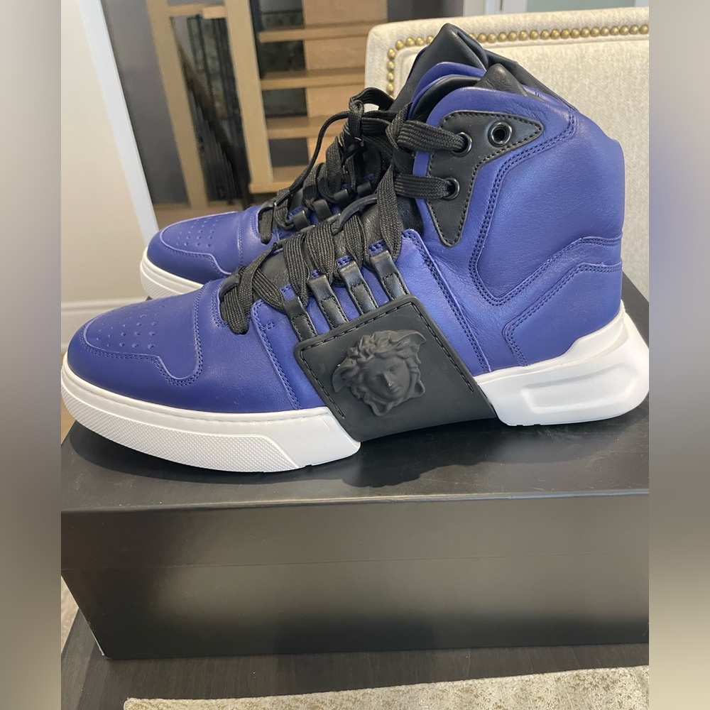 Versace Men’s Two Tones Leather Medusa High Top Sneakers